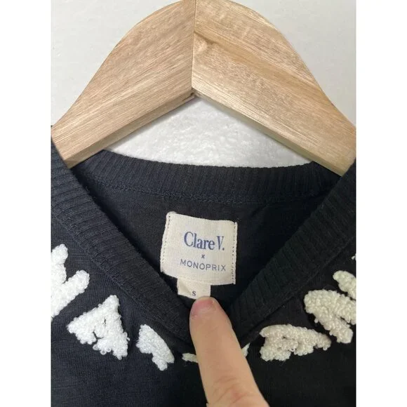 Clare V. X Monoprix Organic Cotton Black Short Sleeve Tee-Shirt Small - Picture 4 of 8